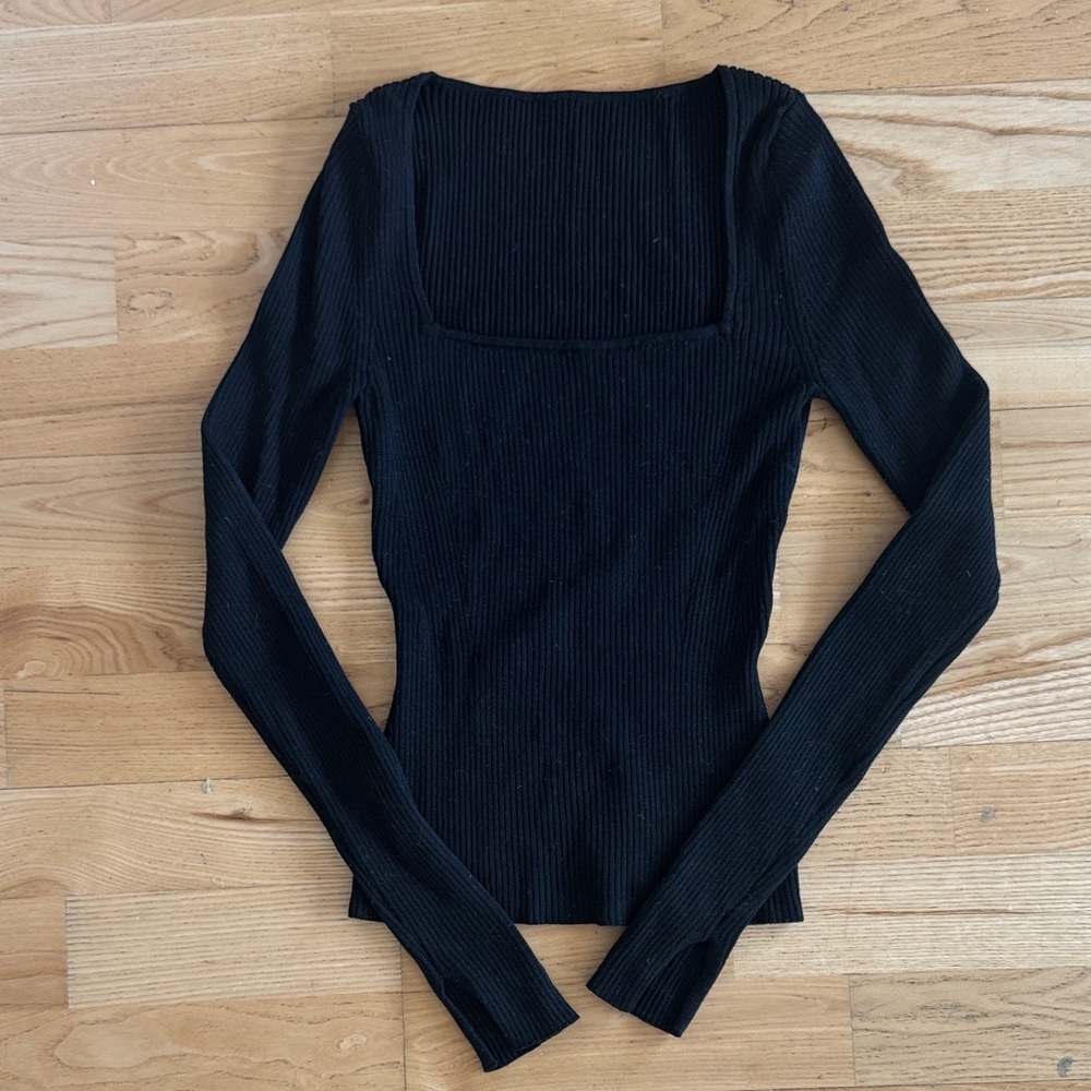 Zara Black Ribbed knit Long Sleeve Top xs